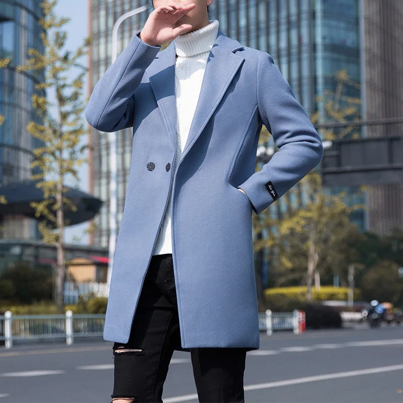 Autumn and Winter Men's Windbreaker Youth Plus Size Woolen Coat Men's Mid-length Korean Version Casual Coat Coat for Men