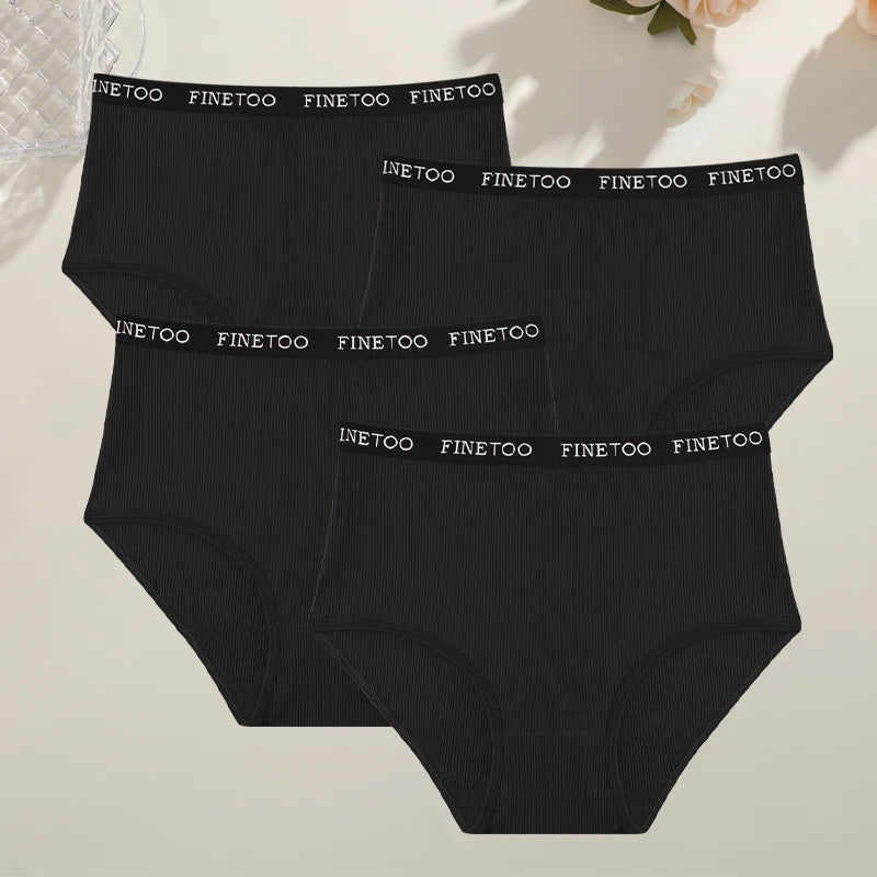 Conjunto de 4 bragas de algodón acanaladas a rayas para mujer, tallas grandes, cintura alta, transpirables, lencería lisa, pantalones cortos S-XXL