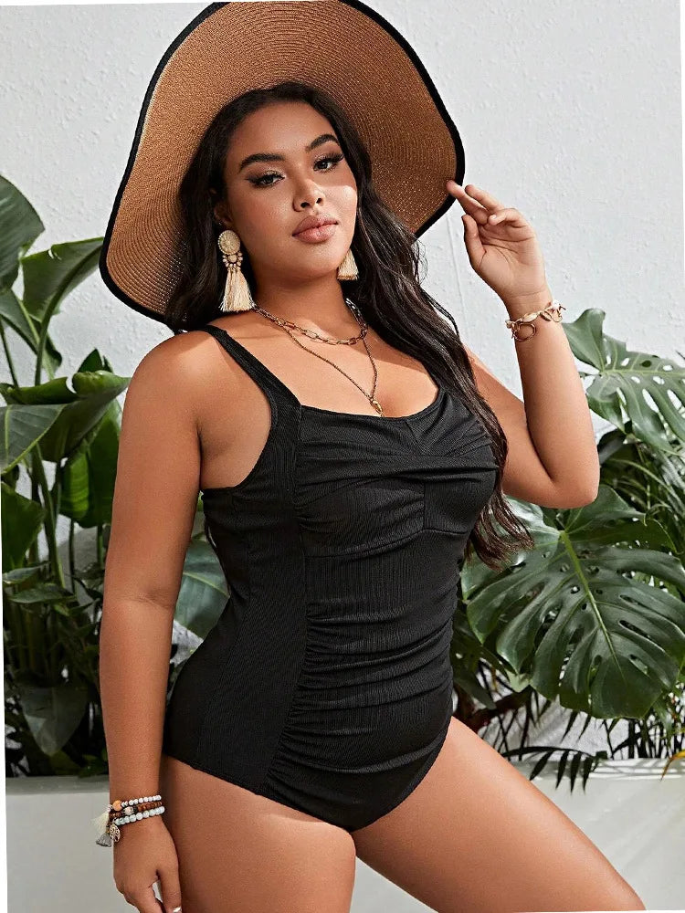 2025 Sexy Black Strapped Plus Size Swimwear Women Push Up Large Big One Piece Swimsuit Curvy Brazilian Beach Chubby Bathing Suit