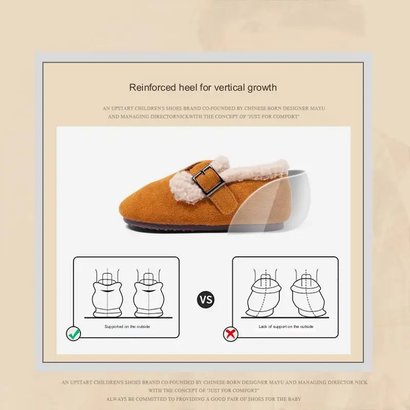 Zapatos planos de invierno para niñas, botas de nieve cálidas de algodón afelpado, suela suave y antideslizante para bebés que empiezan a caminar.