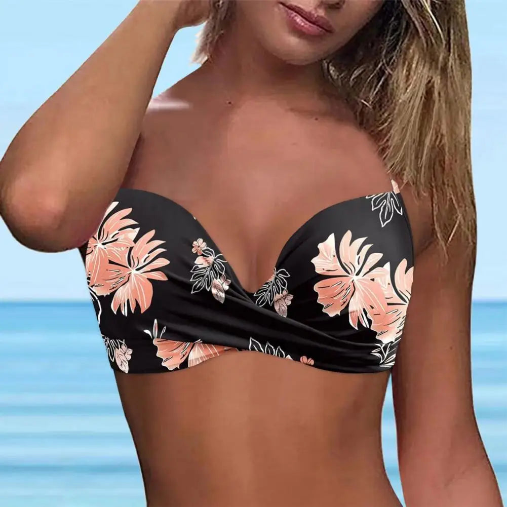 Sexy Ladies Beachwear Bra Tops Black for Swimwear Female Low Waist Swimsuit Women V-Neck Front Knotted Bikini Top Bathing Suit
