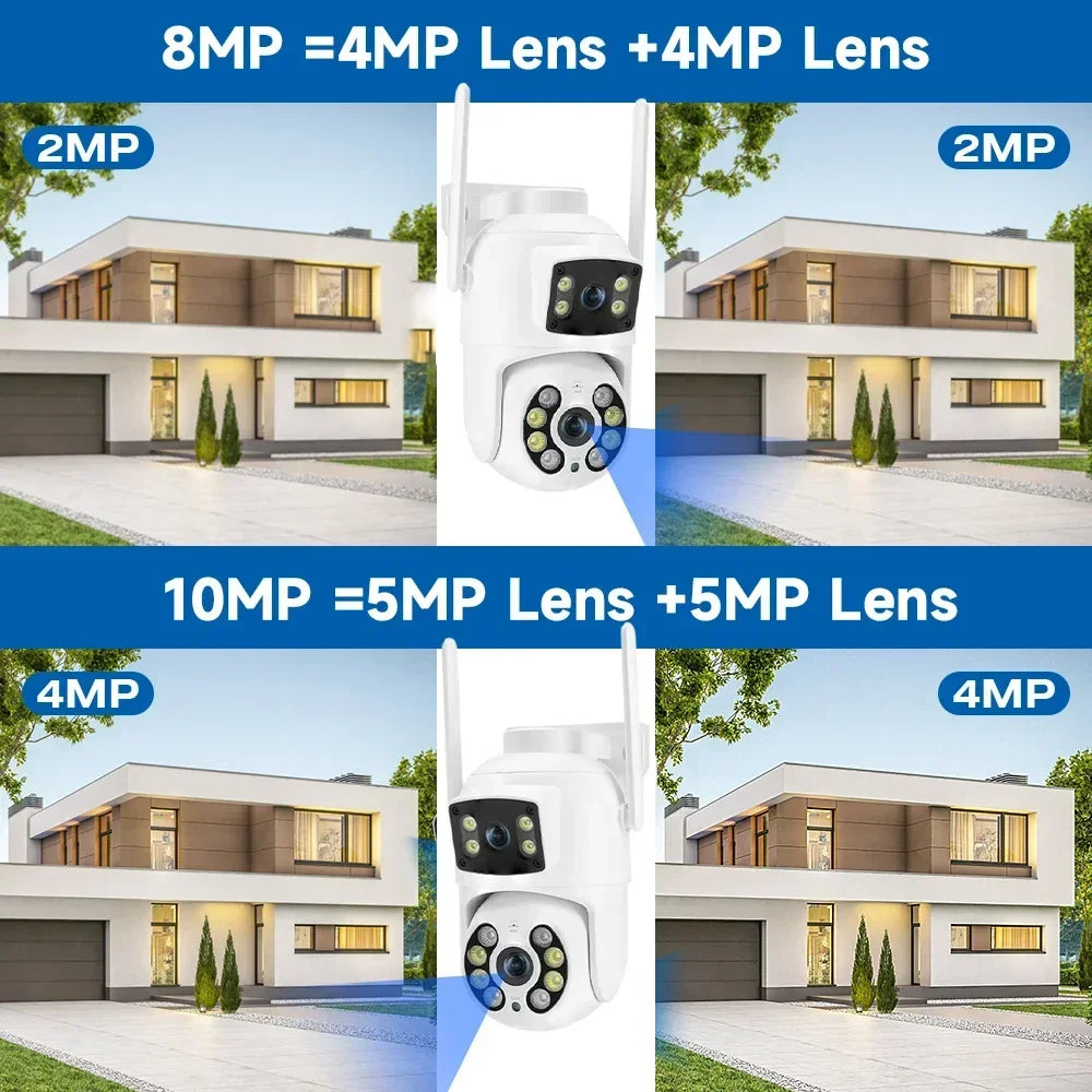 Cámara IP de seguridad CCTV TAITAS 8MP 4K PTZ Wifi con lente dual, pantalla dual, detección humana IA, inalámbrica, para exteriores, Ziicam