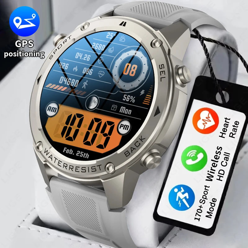 Nuevo reloj inteligente para exteriores para hombre, batería de larga duración de 500 mAh, pantalla AMOLED, resistente al agua hasta 5 ATM, monitor de ritmo cardíaco, GPS, reloj inteligente militar.