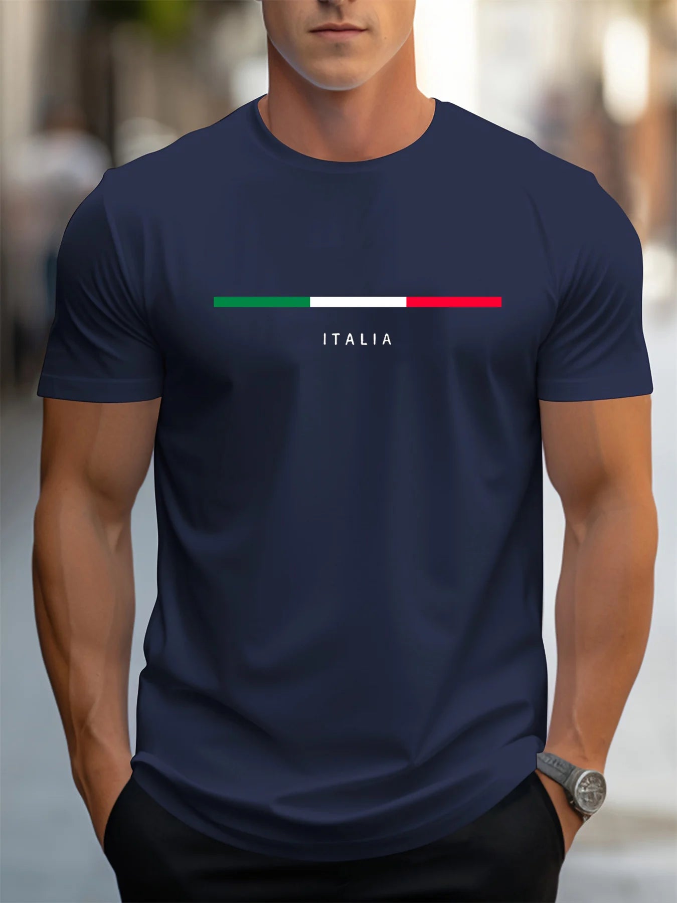 Camiseta deportiva de verano para hombre, 100% algodón, estilo informal, holgada, de talla grande, con estampado italiano, de manga corta y cuello redondo