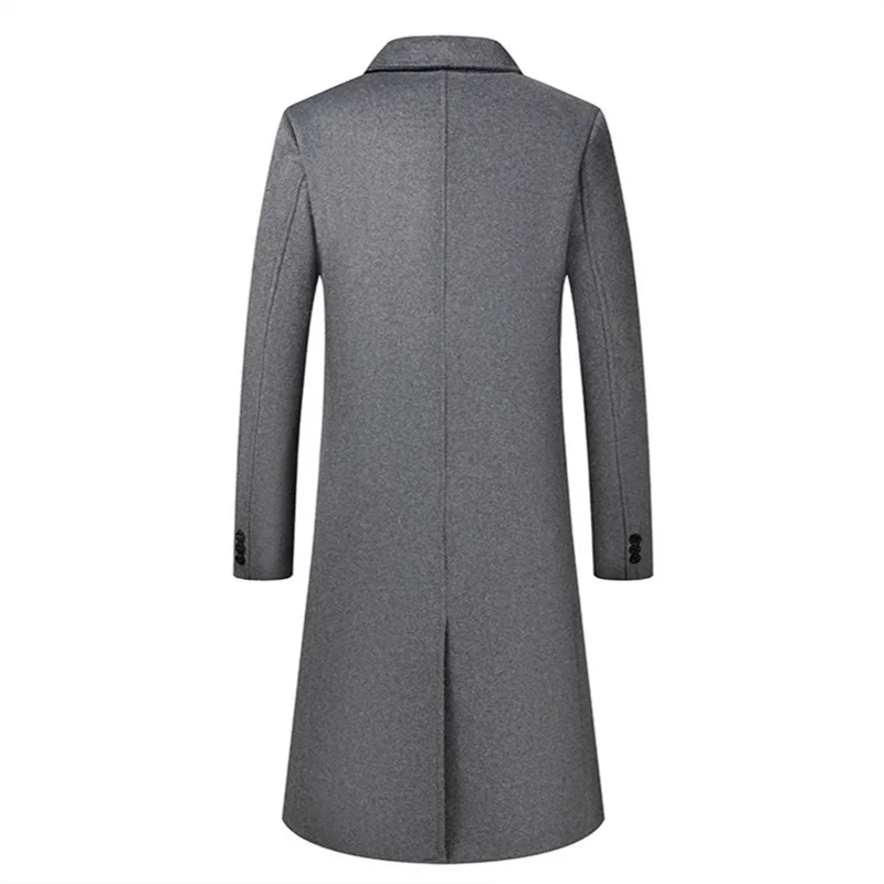 Autumn Winter Men's Long Wool Blends Coats England Style Solid Color Double Breasted Woolen Outerwear Men Smart Casual Trench