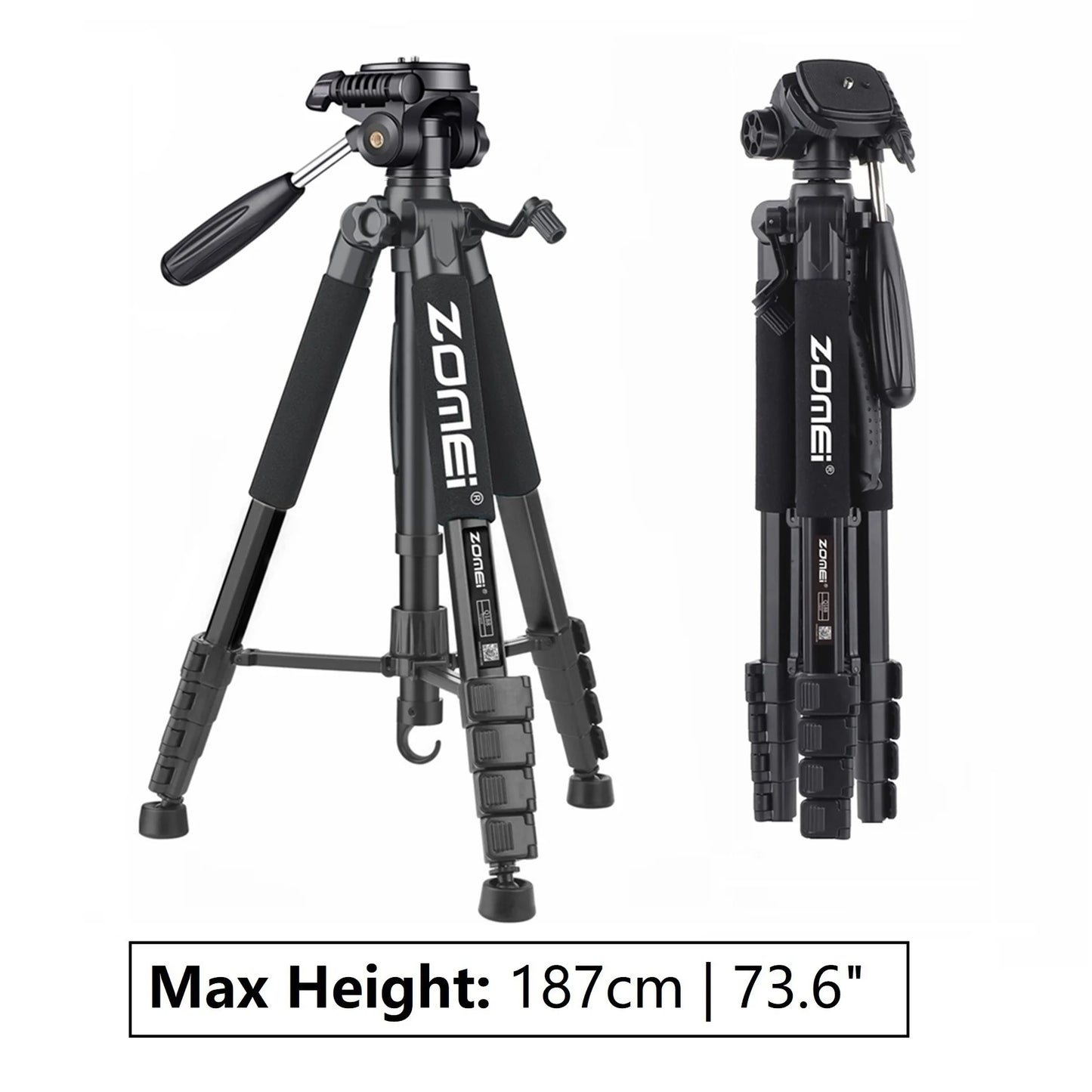Trípode profesional compacto de aluminio de 188 cm/73,6 pulgadas de alto para cámara digital, Canon, DSLR, teléfono inteligente, trípode fotográfico