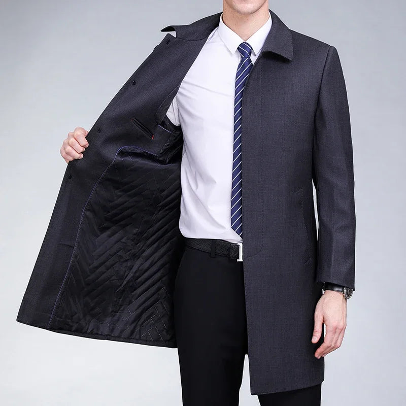 AYUNSUE - Gabardina de invierno de longitud media para hombre, chaqueta de lana acolchada gruesa de alta gama, abrigo informal holgado