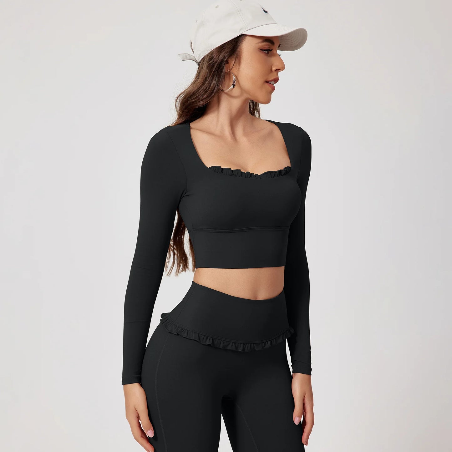Ctenkevet - Conjunto de 2 piezas de camiseta de manga larga de secado rápido para mujer, para gimnasio, yoga, deportes al aire libre, traje deportivo de dos piezas