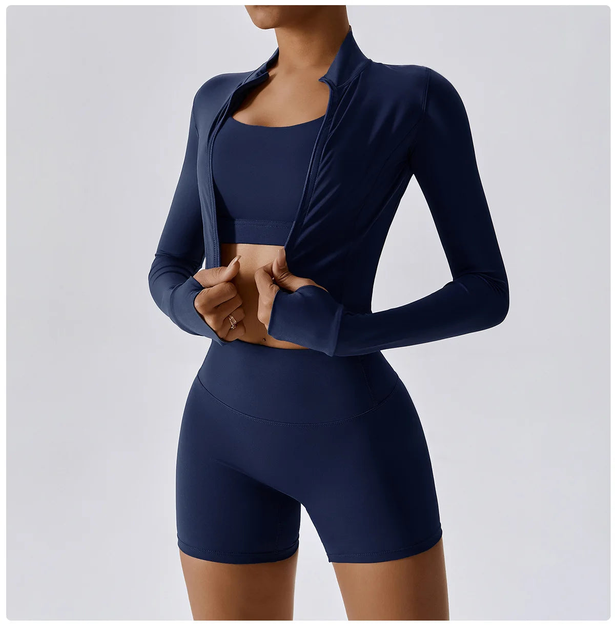 Conjunto de yoga de 3 piezas para mujer, conjuntos de entrenamiento, ropa deportiva para gimnasio, ropa deportiva con cremallera, leggings de manga larga y cintura alta, trajes deportivos, traje de yoga