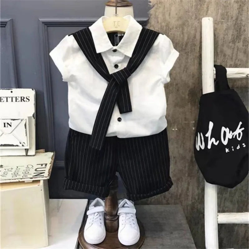 Conjunto de ropa para niños, nuevo conjunto de verano, ropa de verano atractiva, traje para niño pequeño, camisetas de manga corta y pantalones cortos, conjunto de 2 piezas
