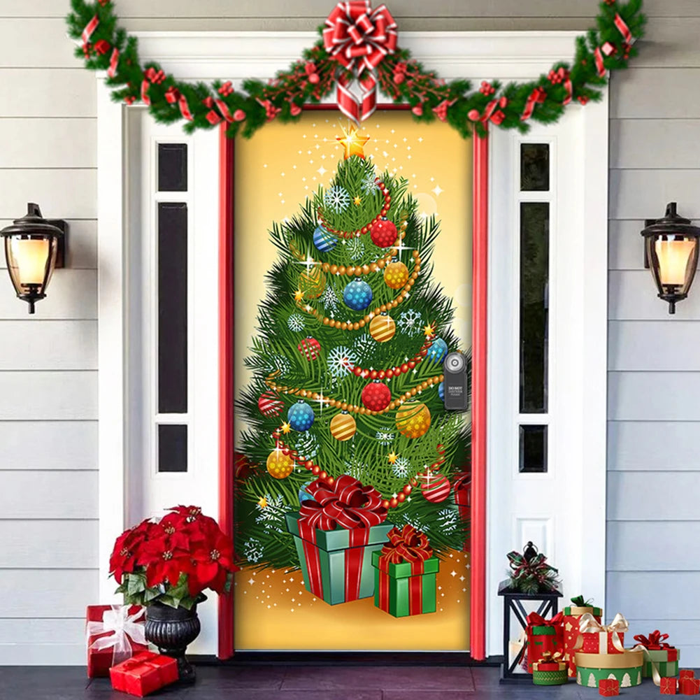 Decoración del hogar, cubierta de puerta navideña, diseños llamativos, decoración de puerta para interior y exterior