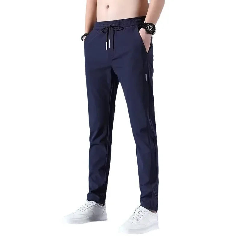 Pantalones casuales de negocios de verano para hombre, ajustados, de pierna recta, holgados, cómodos, de seda helada, transpirables