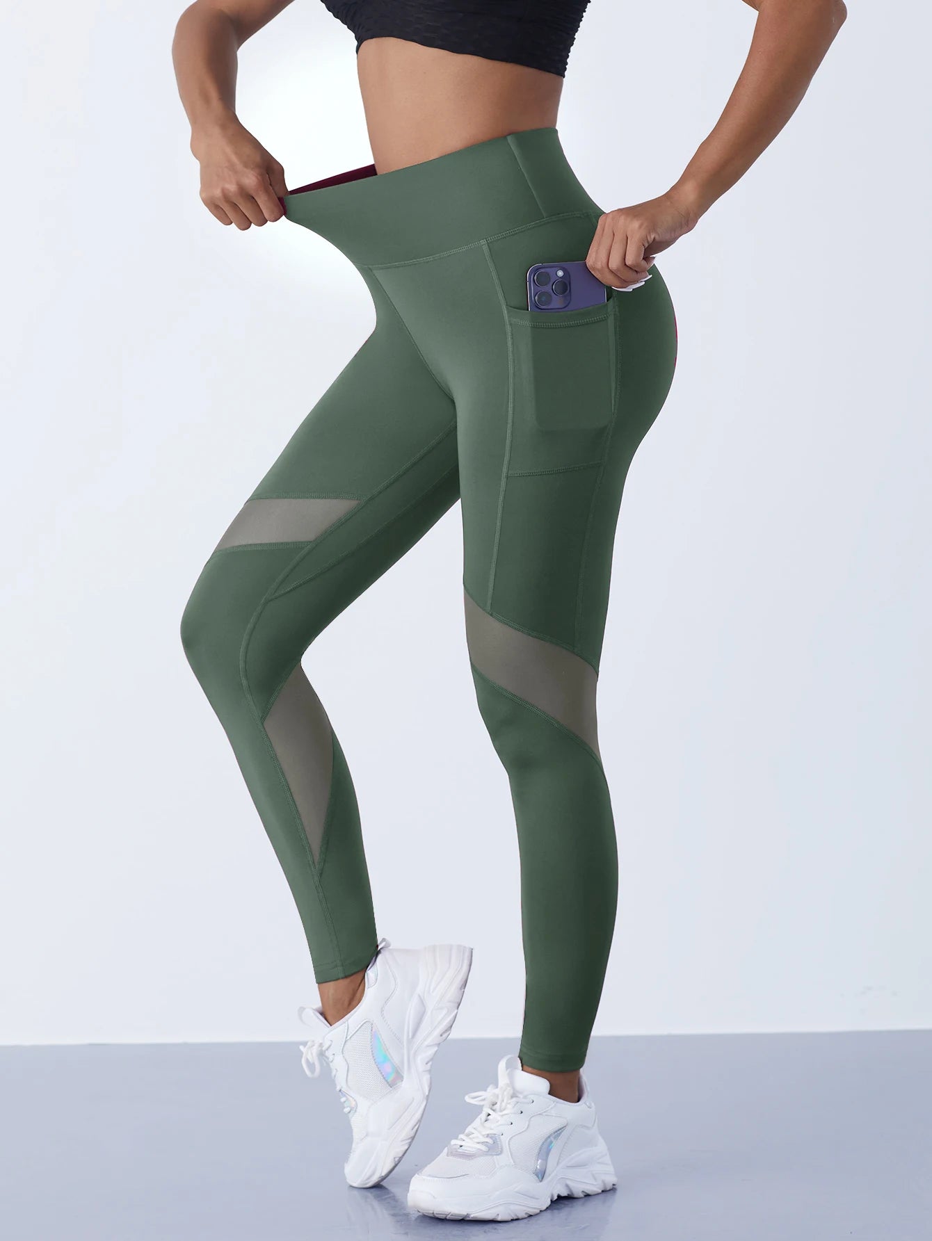 Women's Mesh Splicing Yoga Pants Shaping Leggings High Waist Tummy Control Lift Hips Running Workout Activewear Pants For Female