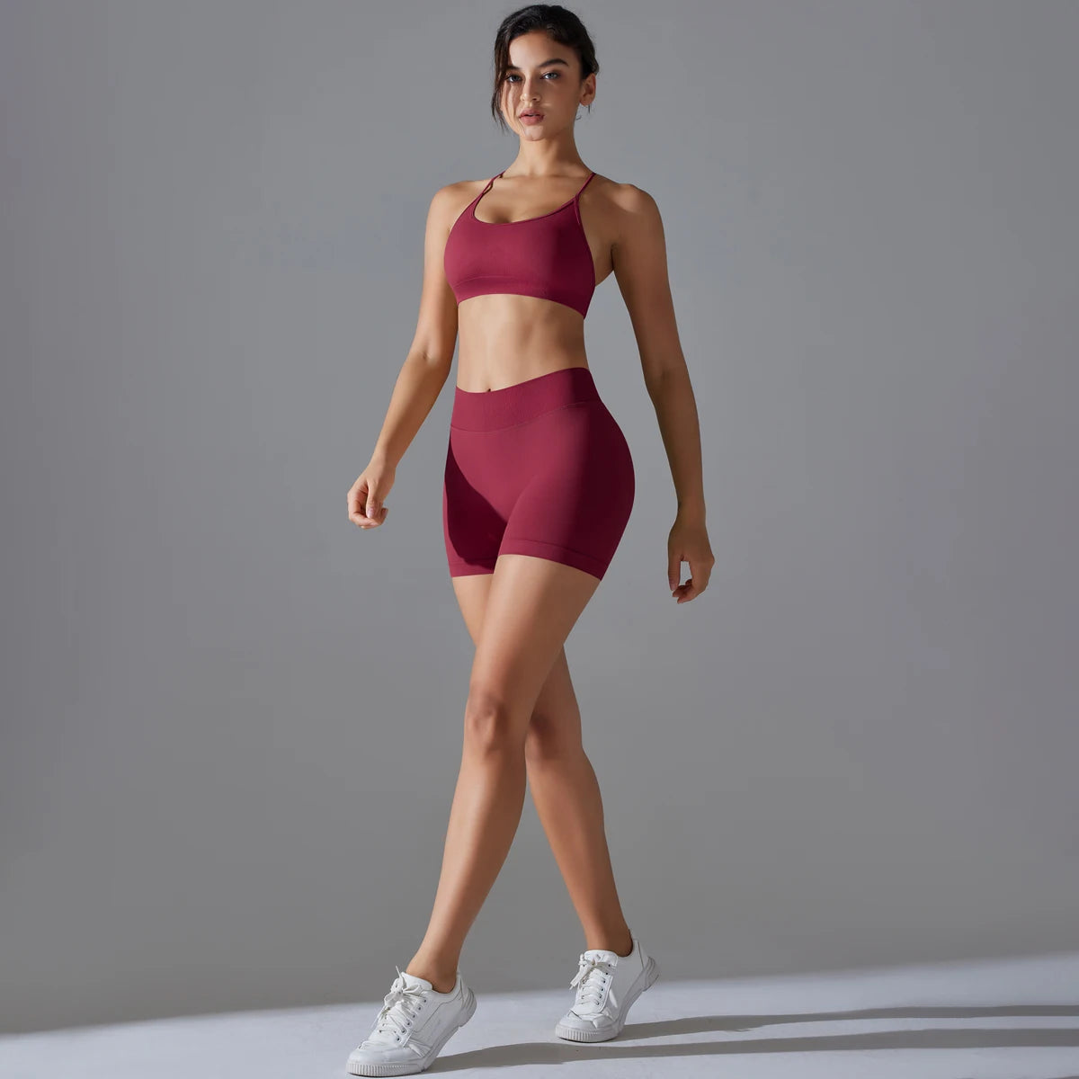 Conjunto deportivo de yoga, mallas de gimnasio de secado rápido, tirantes cruzados con absorción de impactos, pantalones cortos de ciclismo para mujer, entrenamiento de yoga.