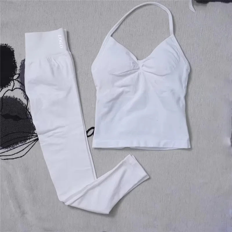 Conjunto de 2 piezas de yoga para mujer, leggings de cintura alta sin costuras, sujetador deportivo, ropa de entrenamiento, ropa deportiva para correr