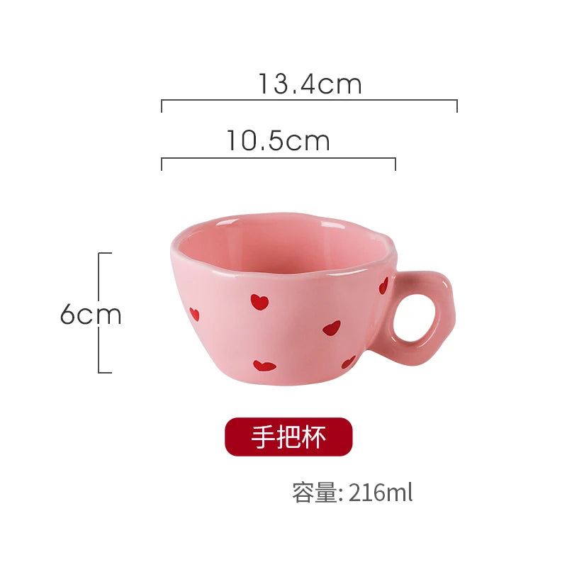 Ensaladera con diseño de corazón rosa, plato de cerámica, taza de café, tazón de postre para niños, platos de cena bonitos para el hogar, vajilla de restaurante