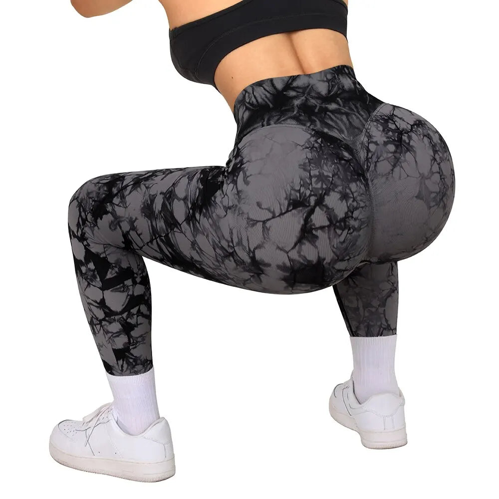 Mallas deportivas con efecto tie-dye para mujer, leggings push up para entrenamiento, leggings deportivos para mujer, pantalones de gimnasio sin costuras con efecto push-up