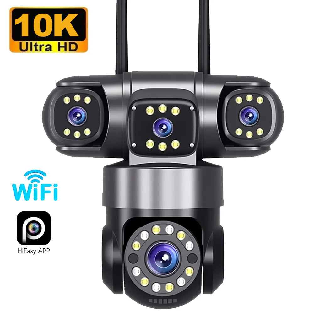 Cámara de seguridad para el hogar 10K 20MP para exteriores con WiFi, 4 lentes, 4 pantallas, zoom 360° 16X, CCTV, vigilancia inalámbrica, PTZ, protección de seguridad