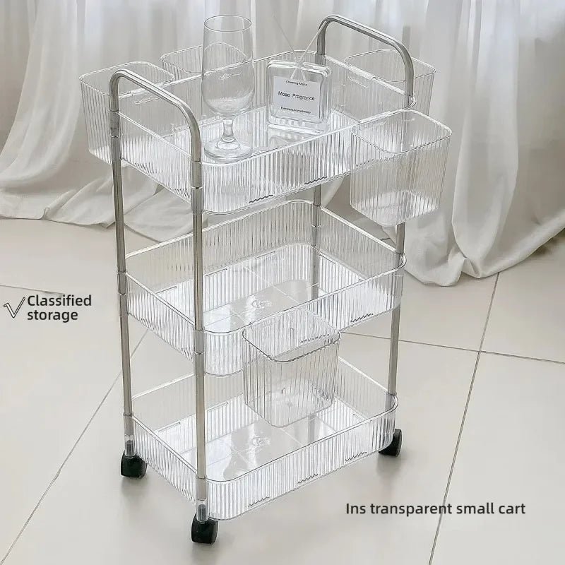 Estante móvil con ruedas, estante de almacenamiento multicapa, carrito para el hogar para refrigerios, cosméticos, artículos diversos, organizador de 2/3/4 niveles, carrito rodante
