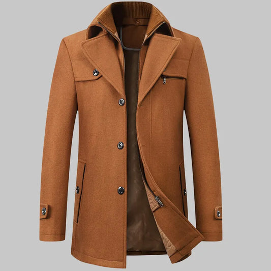 2025 High quality men's wool coat medium length double collar winter plus cotton thickened wool coat men's coat
