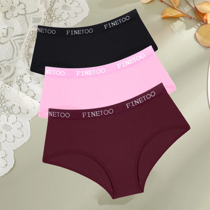 FINETOO - 3 piezas de ropa interior de algodón con cinturón y letras para mujer, bragas sexys, transpirables, de cintura baja, elásticas y cómodas.