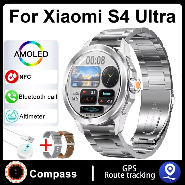 S4 Ultra para Xiaomi Pulsera Inteligente Reloj para Hombre Pantalla AMOLED HD Llamadas Bluetooth GPS Trayectoria NFC Frecuencia Cardíaca Brújula SmartWatches