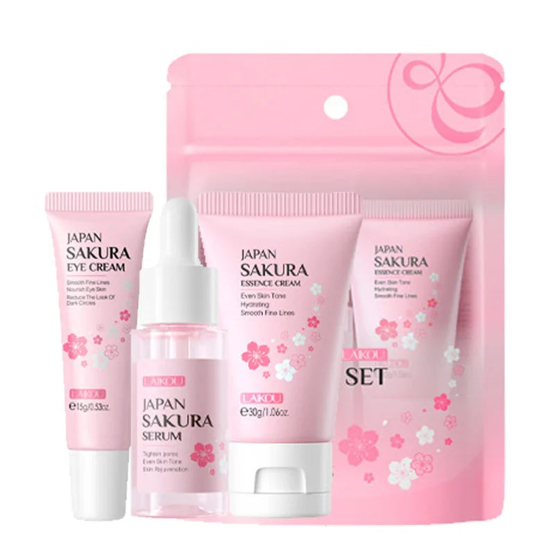 LAIKOU - Set de 3 cremas faciales con vitamina C 24K Golden Sakura para el cuidado de la piel, suero, crema para ojos, hidratante, antiarrugas