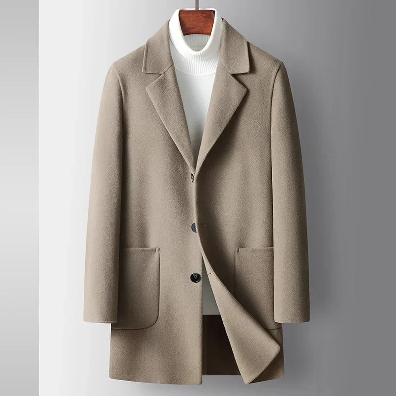 Brand Top Quality Double-Sided Woolen Men's Coat Autumn Winter Business Casual 71.8% Wool Male Medium Long Hommnre Coat