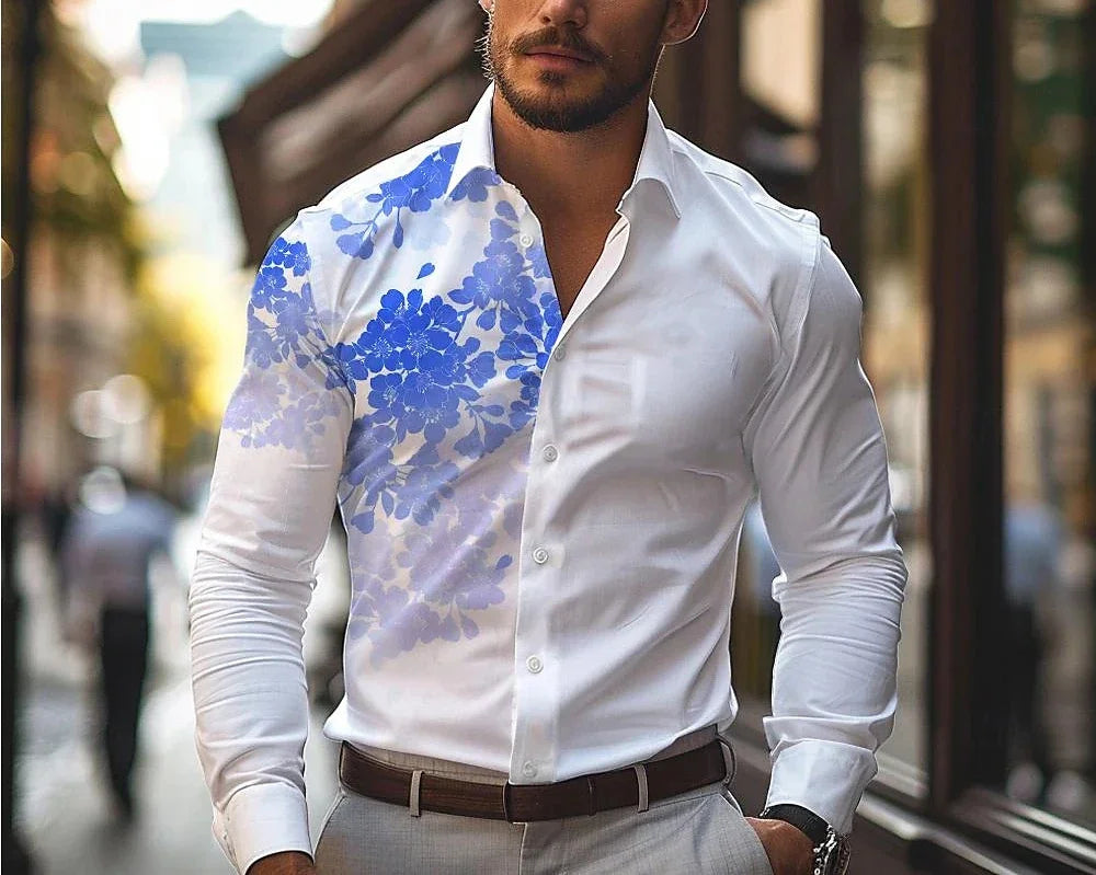 Camisa informal con estampado de hojas en 3D para hombre, nueva, para uso diario, con solapa de primavera, manga larga, abotonada, tallas S a 6XL, 2024