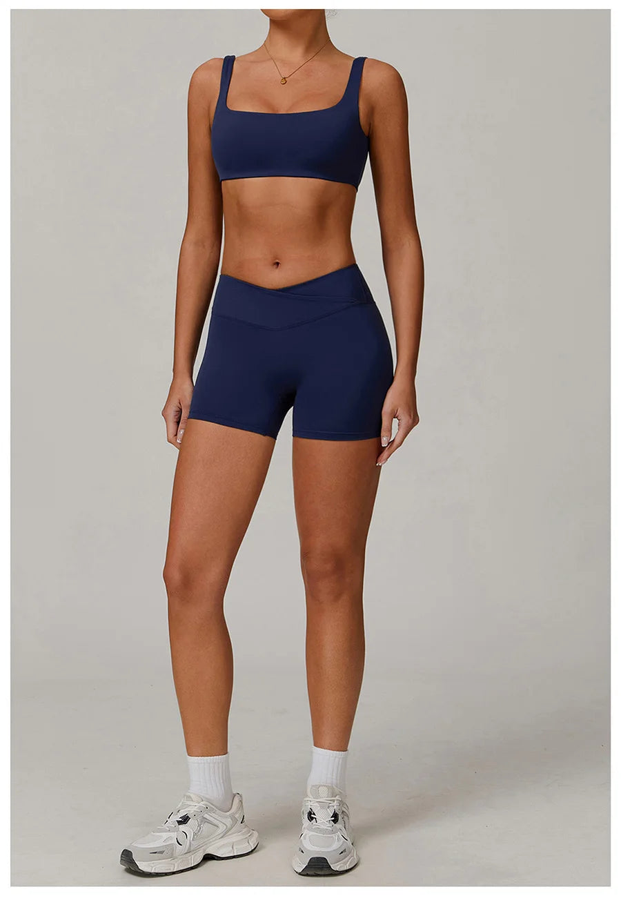 Nuevo conjunto de yoga para mujer, ropa deportiva para gimnasio, sujetador deportivo y pantalones cortos, conjuntos de leggings, atuendos de sensación desnuda, ropa deportiva femenina, chándal