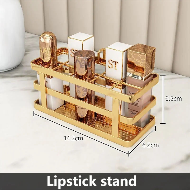 Estante de encimera de hierro forjado para almacenamiento de lápiz labial, perfume, cepillo, cuidado de la piel, organizador de cosméticos, estante de organización de escritorio