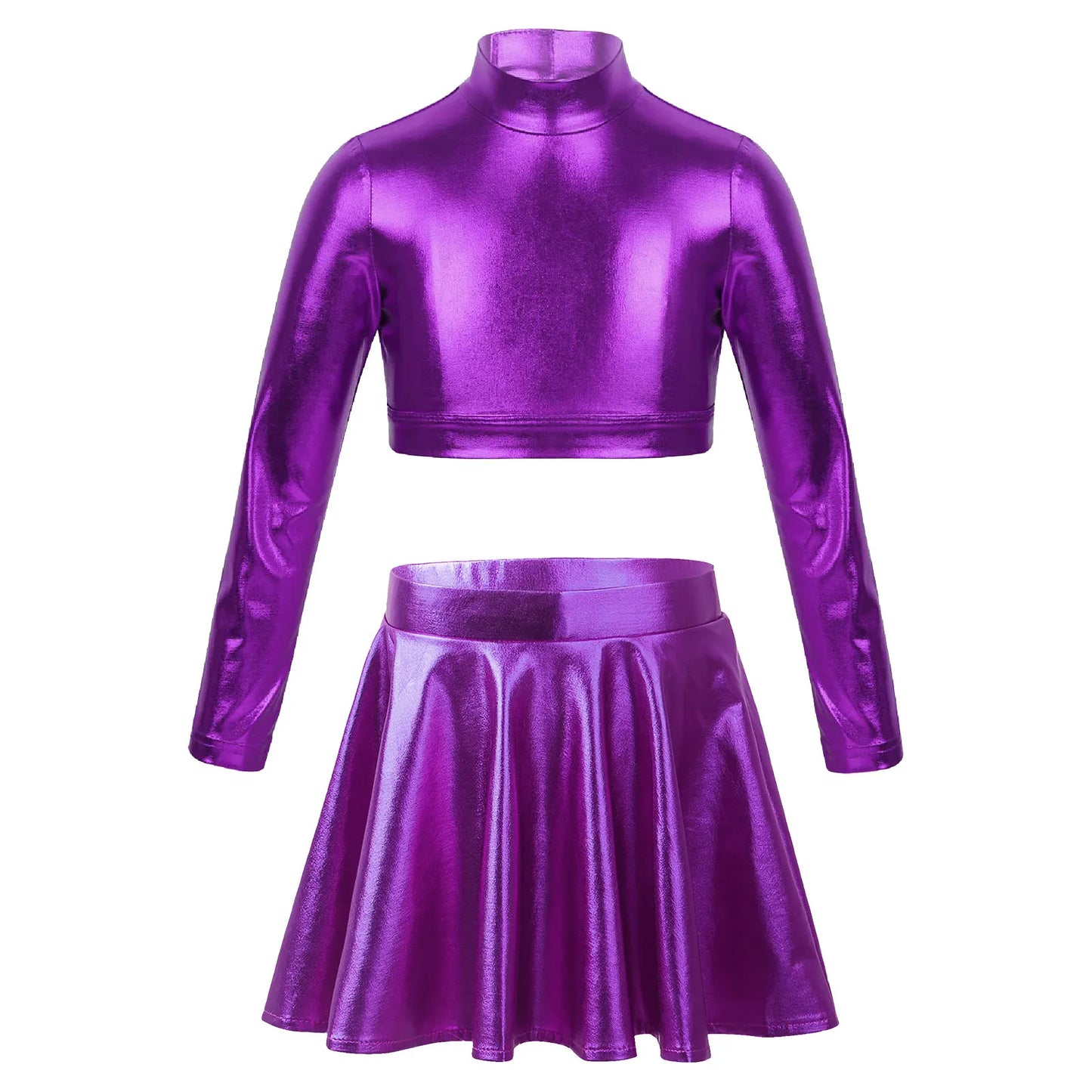 Ropa para niños, blusas sin mangas metálicas para niñas, minifalda plisada acampanada, conjunto de 2 piezas para niños, ropa de baile