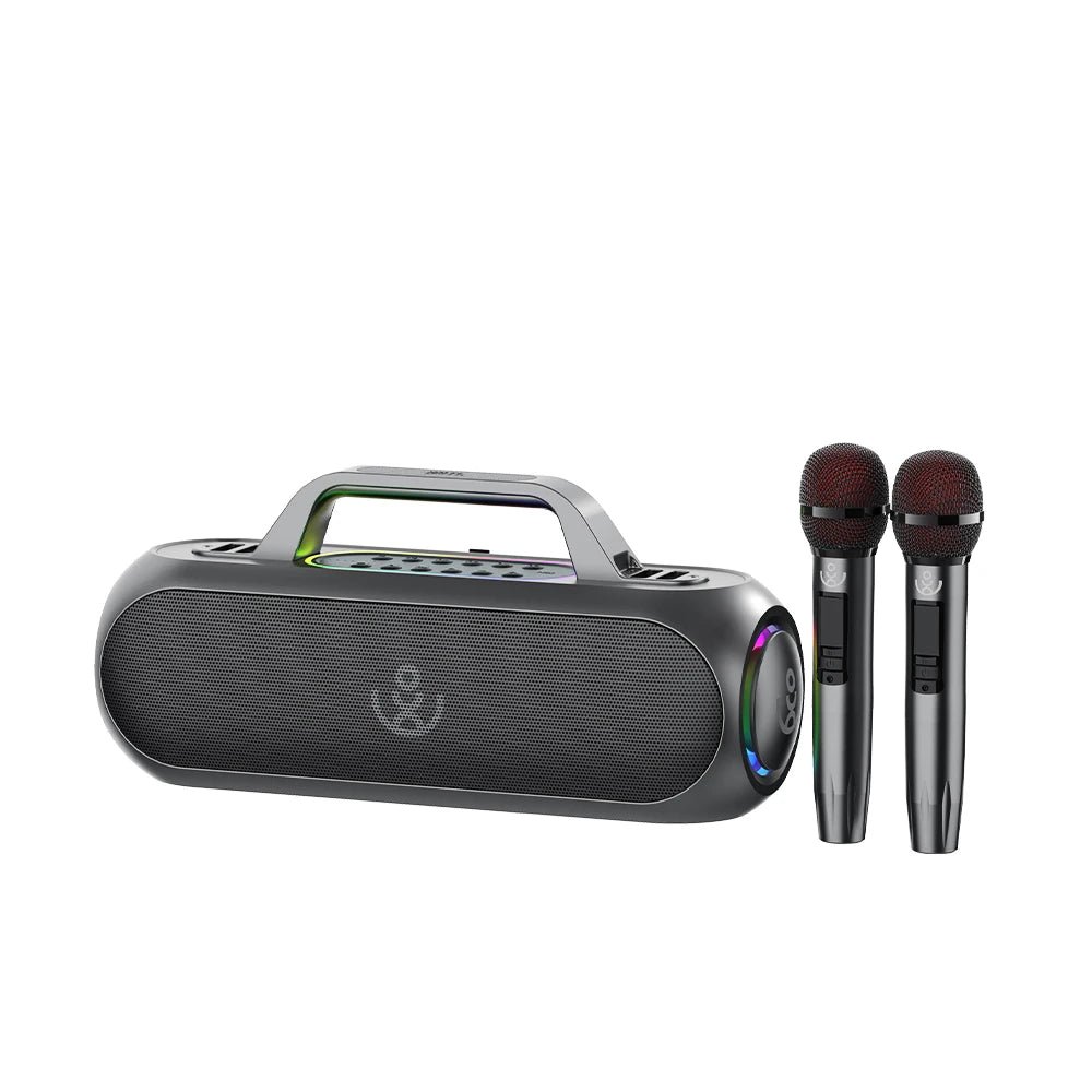 Barra de sonido XDOBO de 150 W, subwoofer TWS, altavoz estéreo inalámbrico de karaoke para TV al aire libre con 2 micrófonos y bolsa de viaje para guardarlo.