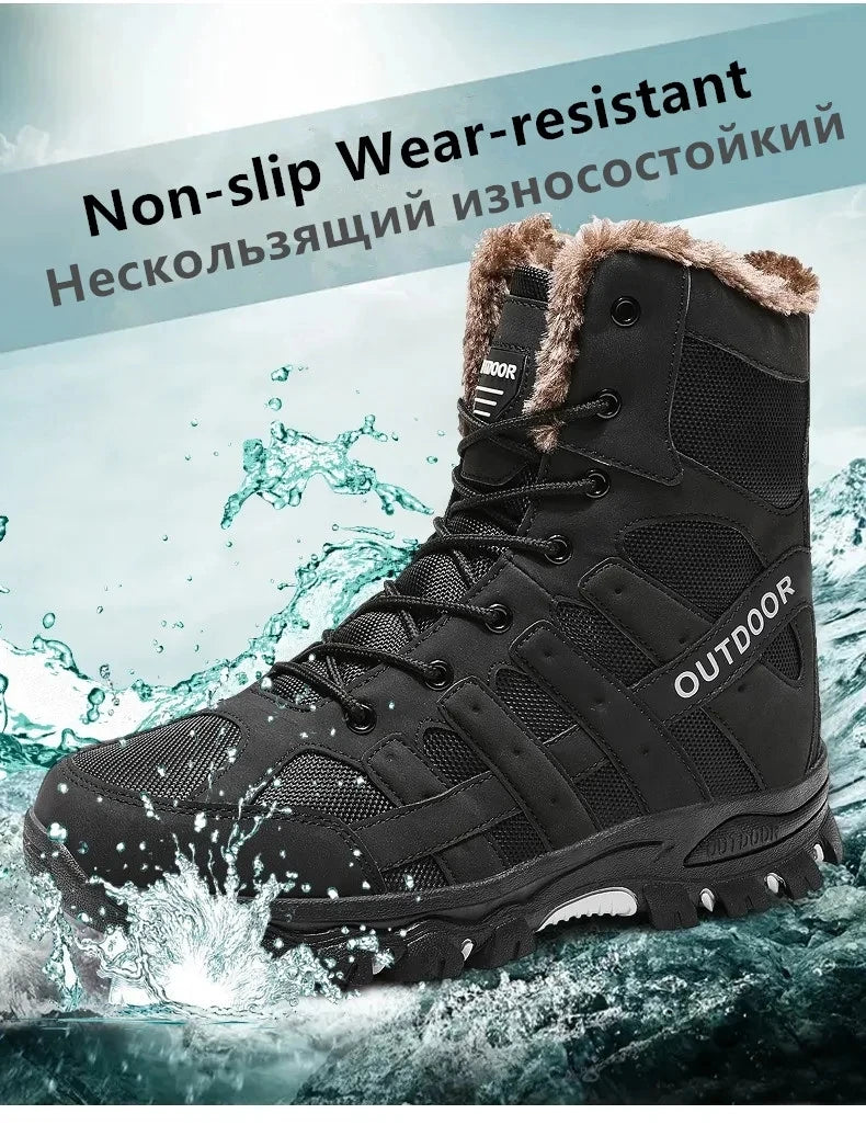 Brand Winter Men's Boots Thick Plush Warm Snow Boots Lace-UP Men Ankle Boots Outdoor Waterproof Men's Motorcycle Boots Size 47