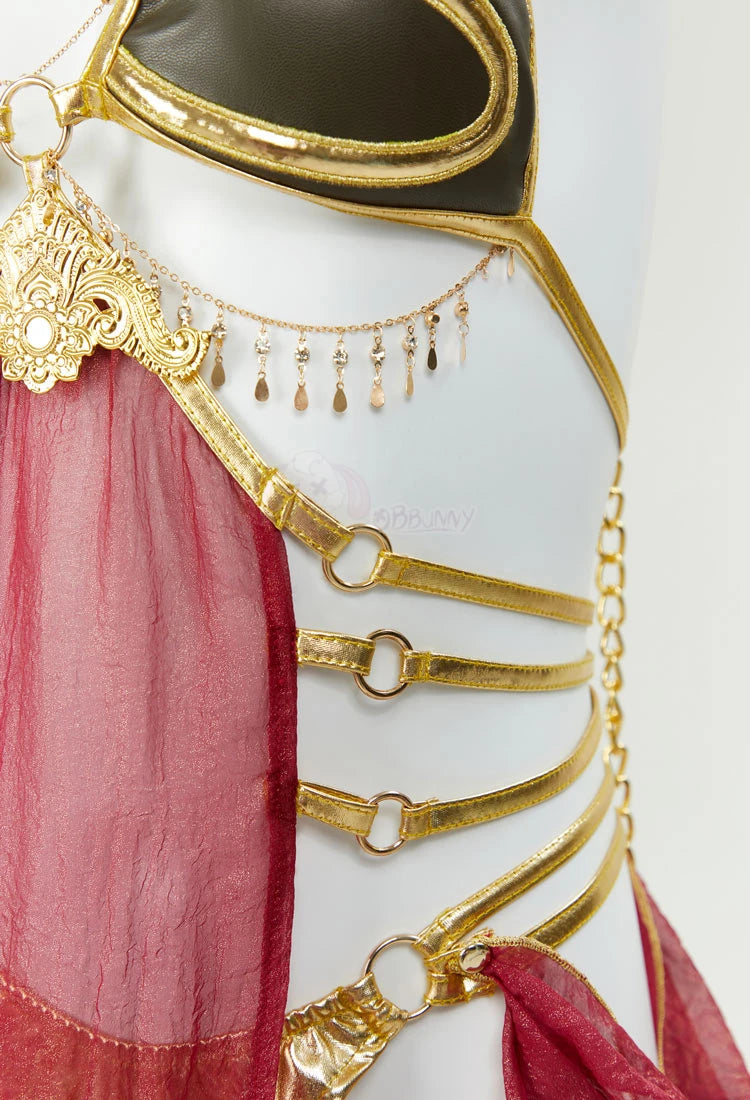 New Mooyiyi cos Leia Scarlet Salsa Dress Cosplay costume Halloween Christmas S-XL 2025 Sexy Red Dancer Dress