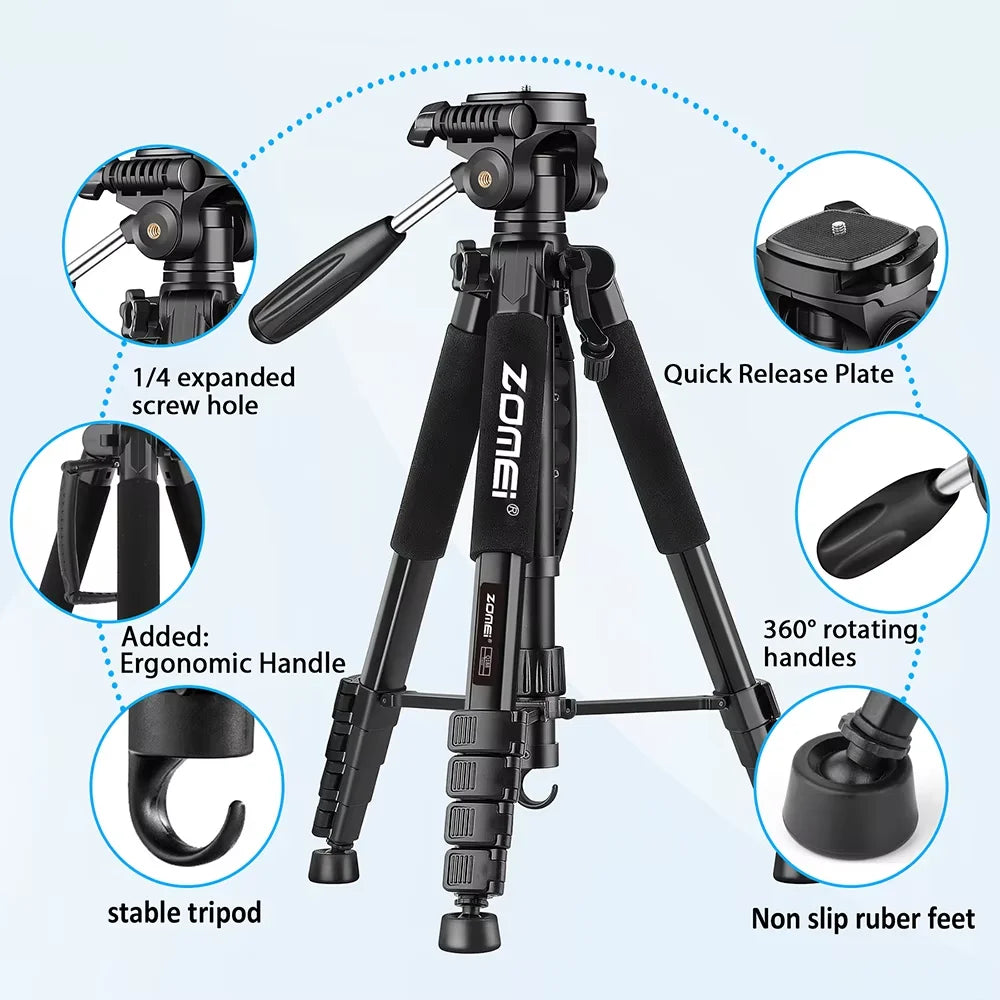 Trípode profesional compacto de aluminio de 188 cm/73,6 pulgadas de alto para cámara digital, Canon, DSLR, teléfono inteligente, trípode fotográfico