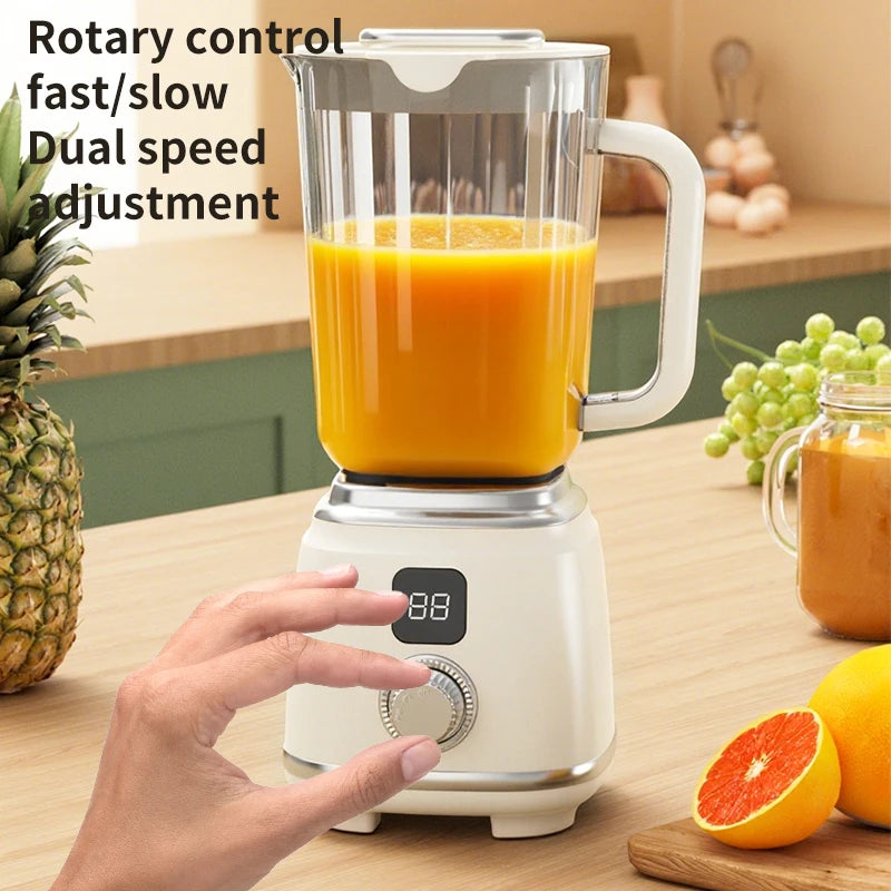 Mini exprimidor de frutas portátil con pantalla LED y carga USB para uso doméstico, ideal para preparar batidos y licuados, jugos recién exprimidos.