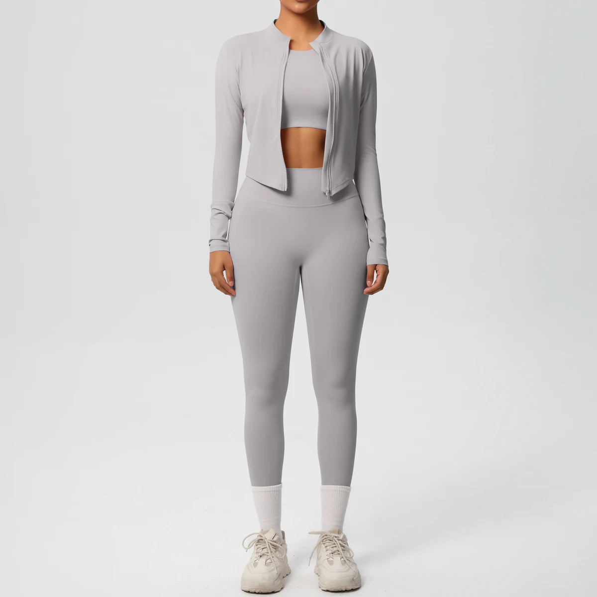 Conjunto de leggings de yoga, top deportivo con cremallera y manga larga, transpirable, para correr al aire libre, pantalones de yoga ajustados e informales, ropa de fitness