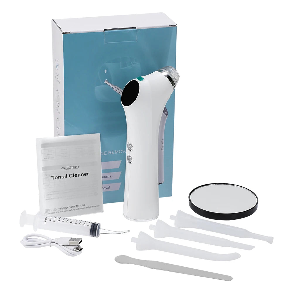 Herramienta eléctrica visible para eliminar cálculos amigdalinos. Kit visible para eliminar cálculos amigdalinos con 3 modos de succión. Cuidado bucal.