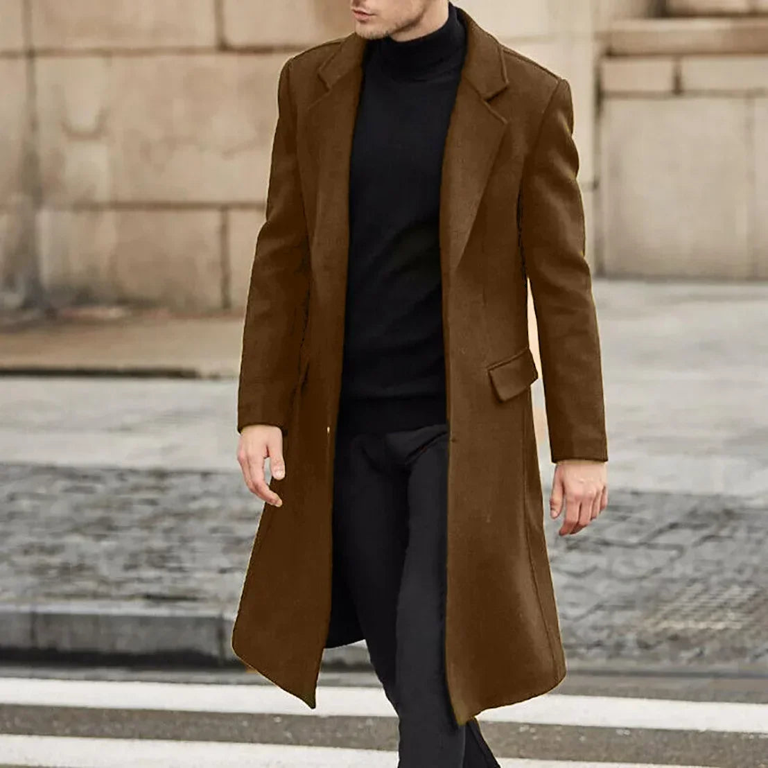 Ropa informal de otoño e invierno para hombre, abrigo de lana estilo británico, nuevo cortavientos largo de color liso estilo coreano, tallas S-XXXL