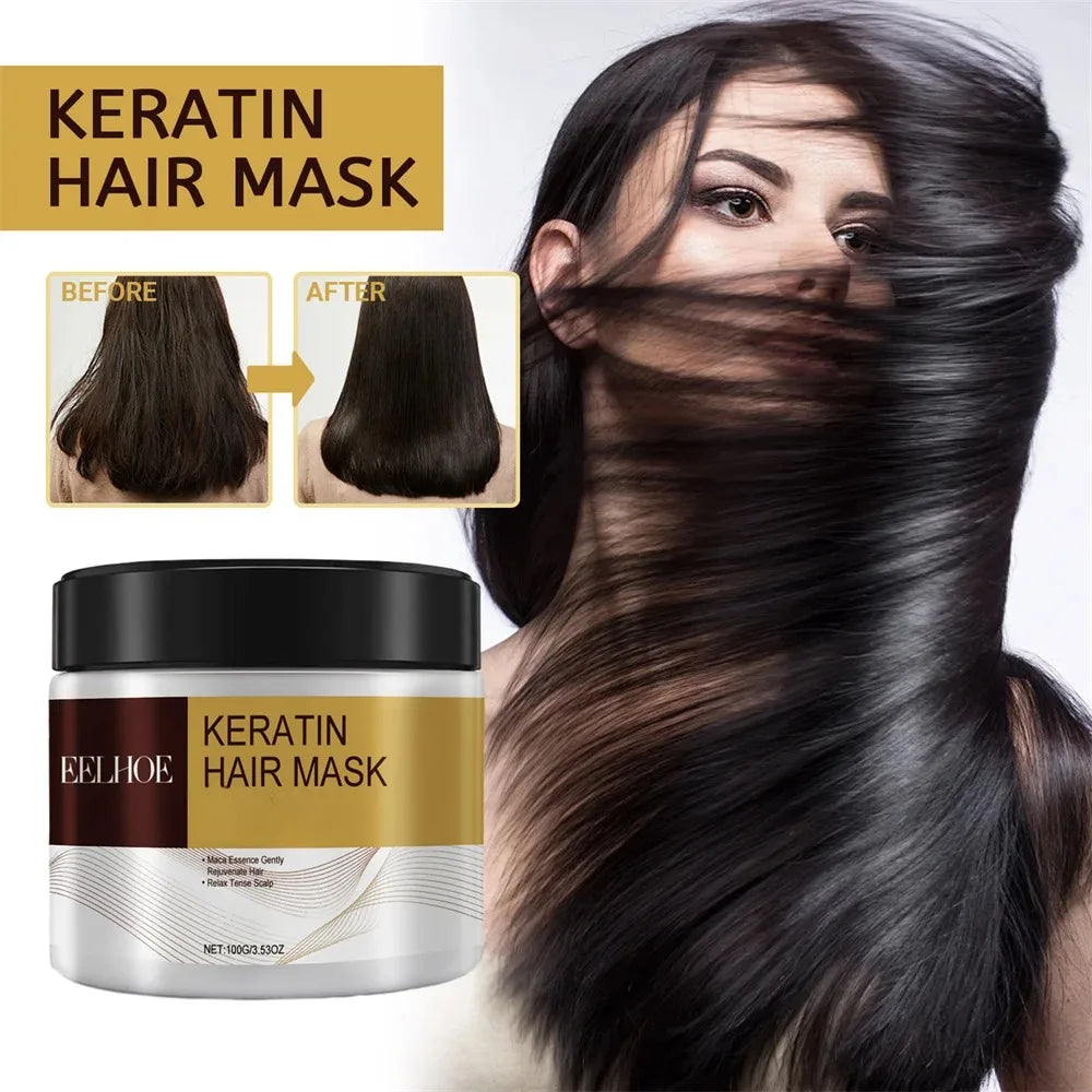Mascarilla capilar con keratina, nutrición profunda, hidratación, reparación, frizz seco, acondicionador dañado, suavizado, brillo duradero.