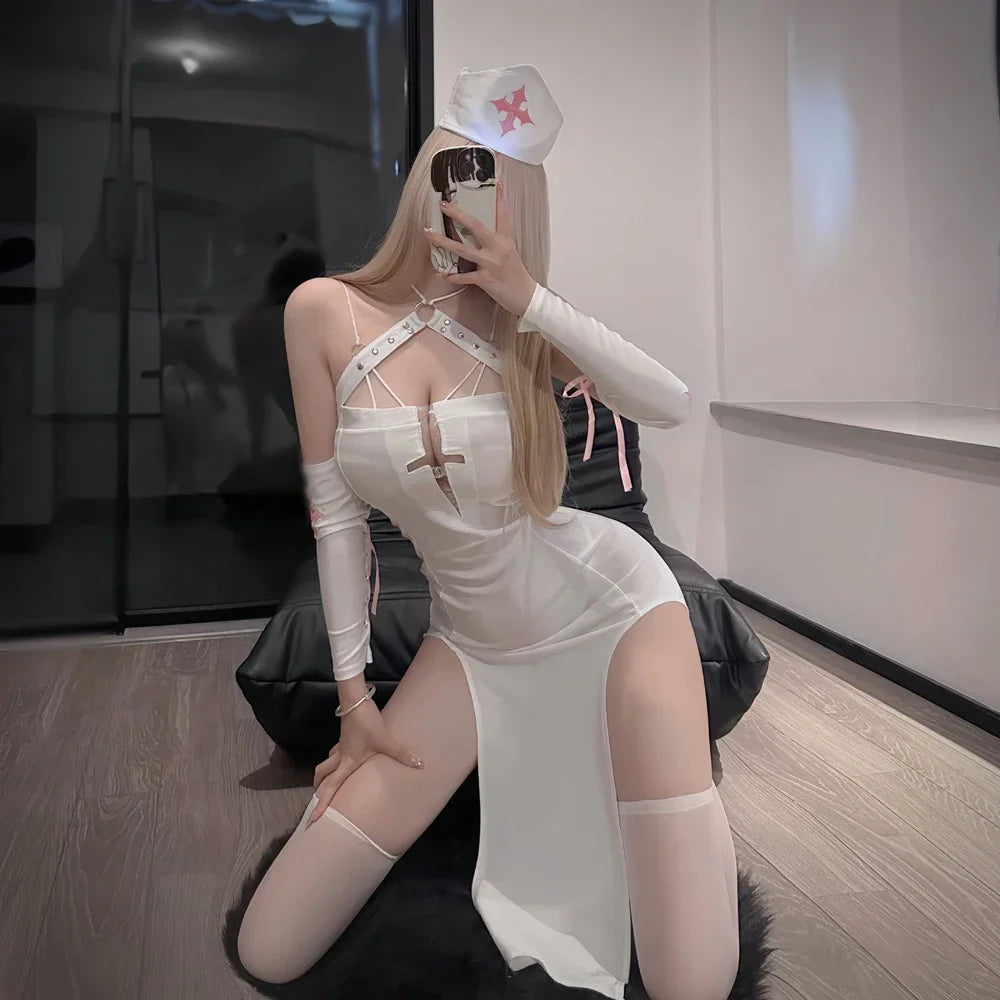 Anime Sword Art Online Dark Nurse Cosplay Dress Uniform Costumes Women Sexy Lingerie Outfits Role Play Halloween Suit