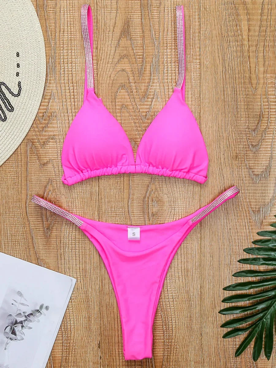 Sexy Shiny Sequins Mini Micro Thong Bikini Women Swimsuit Female Swimwear Two pieces Bikini set Brazilian Bathing Suit Swim Lady