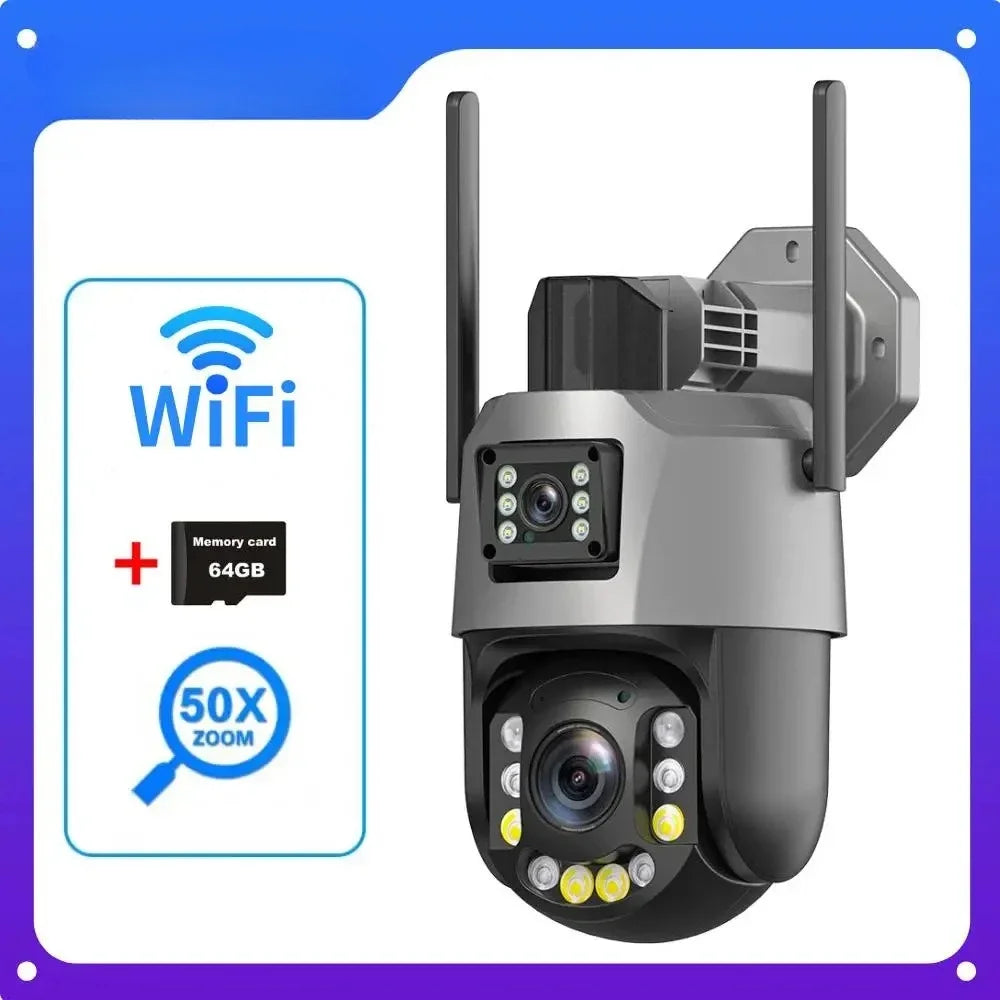 Cámara PTZ de 8 MP con zoom 50x, Wi-Fi, doble lente, 4K, zoom 20x, cámara de vigilancia exterior, visión infrarroja de largo alcance (120 m), compatible con ONVIF.