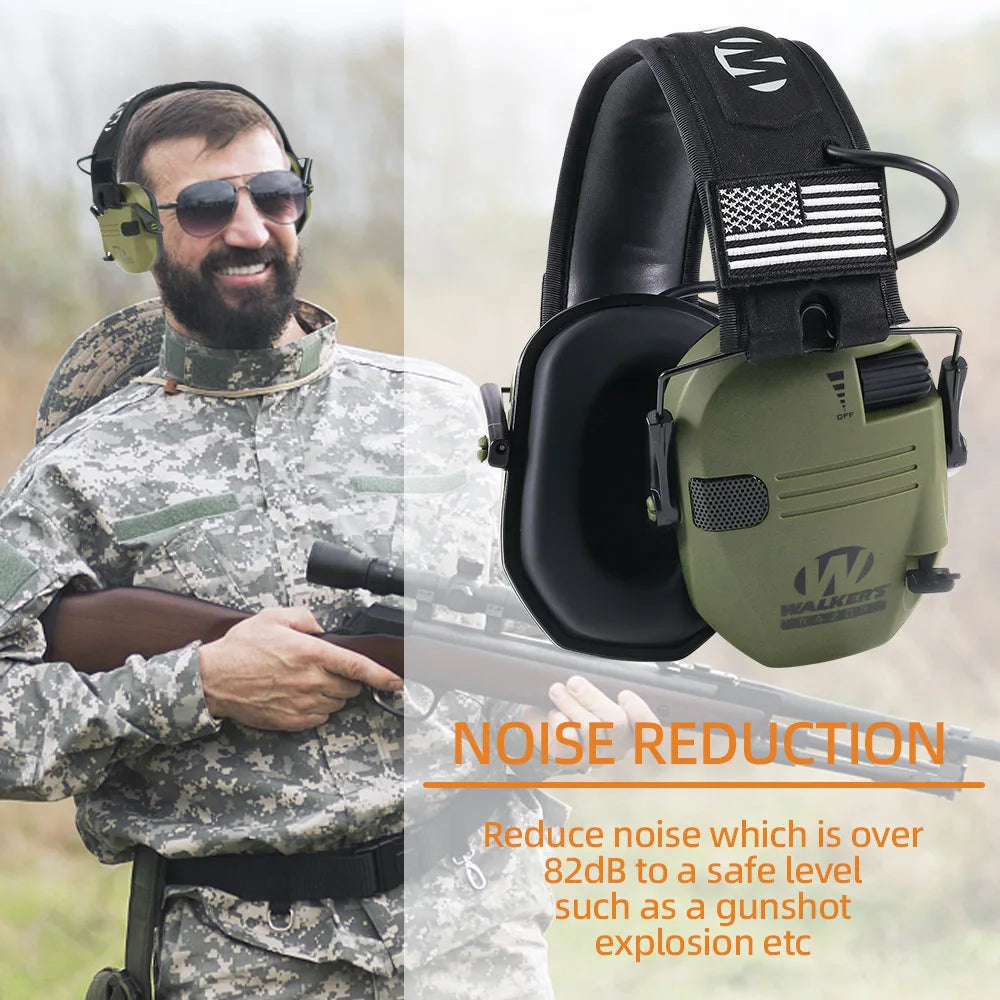 Los protectores auditivos para caza y tiro al aire libre reducen activamente el ruido para proteger la audición y entrenan los auriculares tácticos para fortalecer la voz humana.