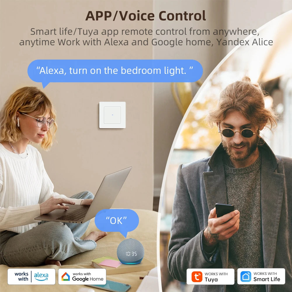 Interruptor de luz inteligente AVATTO Tuya WiFi/Interruptor de cortina con diseño táctil, persianas enrollables motorizadas, compatible con Alexa y Google Home.