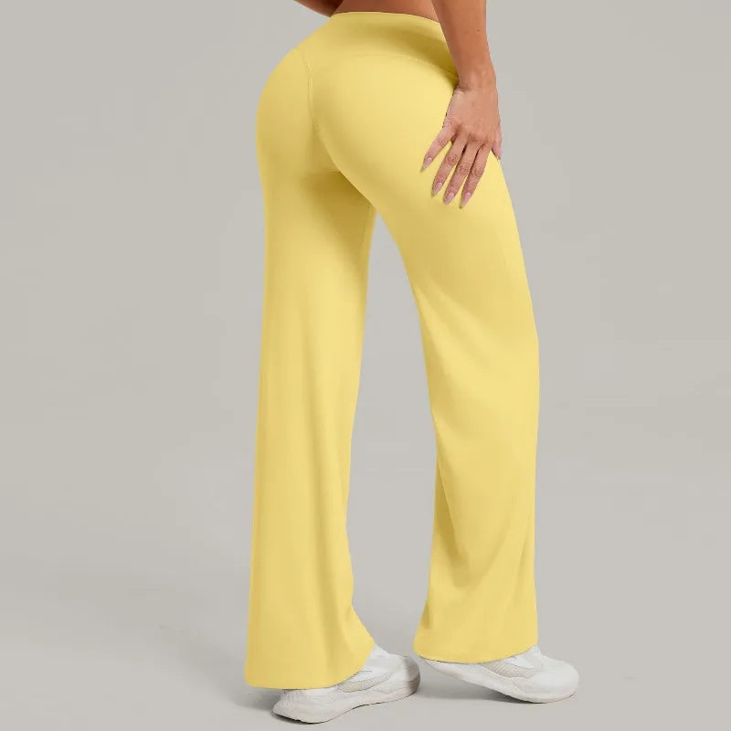 Pantalones de yoga rectos de pierna ancha para mujer, nuevos pantalones de pilates, pantalones deportivos ajustados que realzan la cadera, pantalones casuales para correr al aire libre, pantalones de fitness.