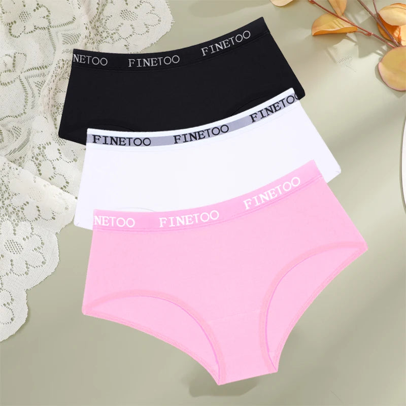 FINETOO - 3 piezas de ropa interior de algodón con cinturón y letras para mujer, bragas sexys, transpirables, de cintura baja, elásticas y cómodas.