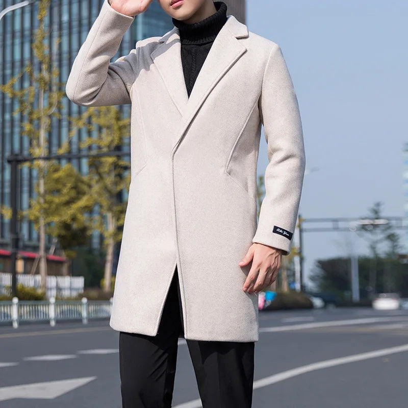 Autumn and Winter Men's Windbreaker Youth Plus Size Woolen Coat Men's Mid-length Korean Version Casual Coat Coat for Men