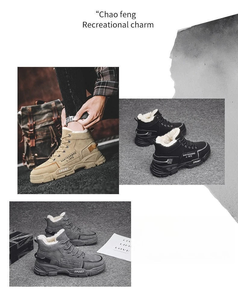 Nuevos zapatos de invierno de caña alta para hombre, botas de nieve para exteriores para hombre, zapatos de algodón con forro polar de moda, zapatos casuales cómodos de marca de tendencia.